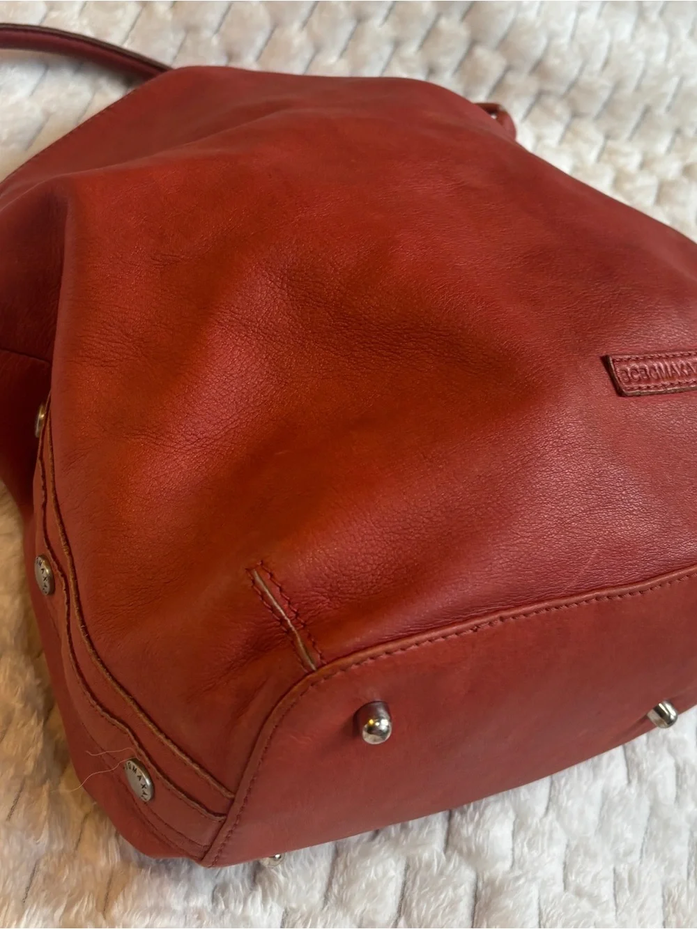BCBGMaxAzria Rusty Red very soft leather slouchy hobo tote silver hardware